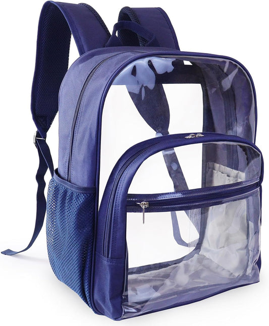 Clear Backpack for School, Heavy Duty Transparent Backpack with 0.6 mm PVC Bookbag 18 inch Clear Bag, Navy blue