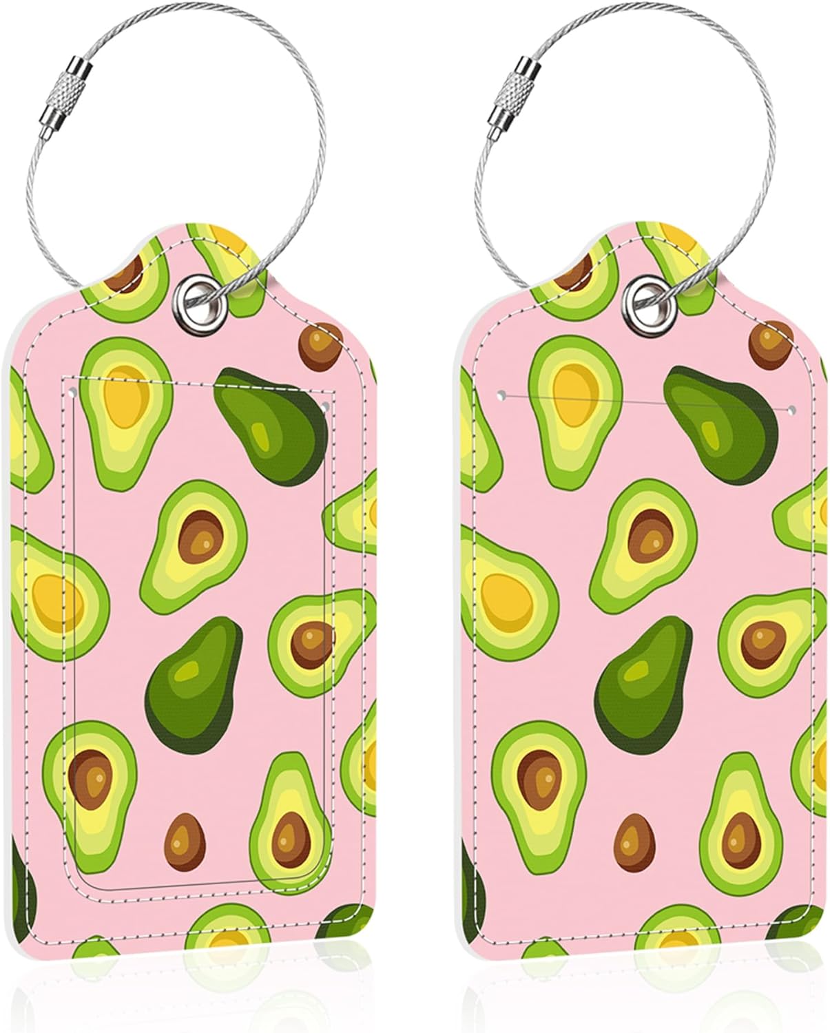 2 Pack Luggage Tag for Suitcase,Avocados PU Leather Suitcase Tags Identifiers with Privacy Name Address Labels and Steel Loop for Women Men Travel