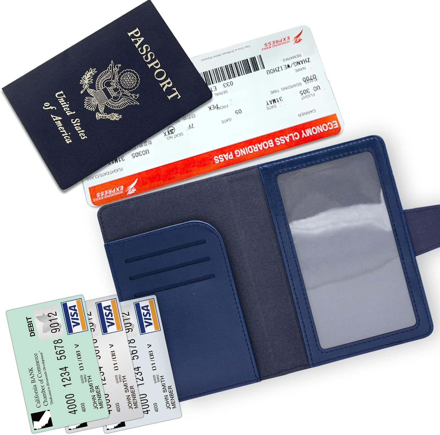RFID Blocking Genuine Leather Wallet Passport Holder for Travel with Credit Card Slots and Ticket