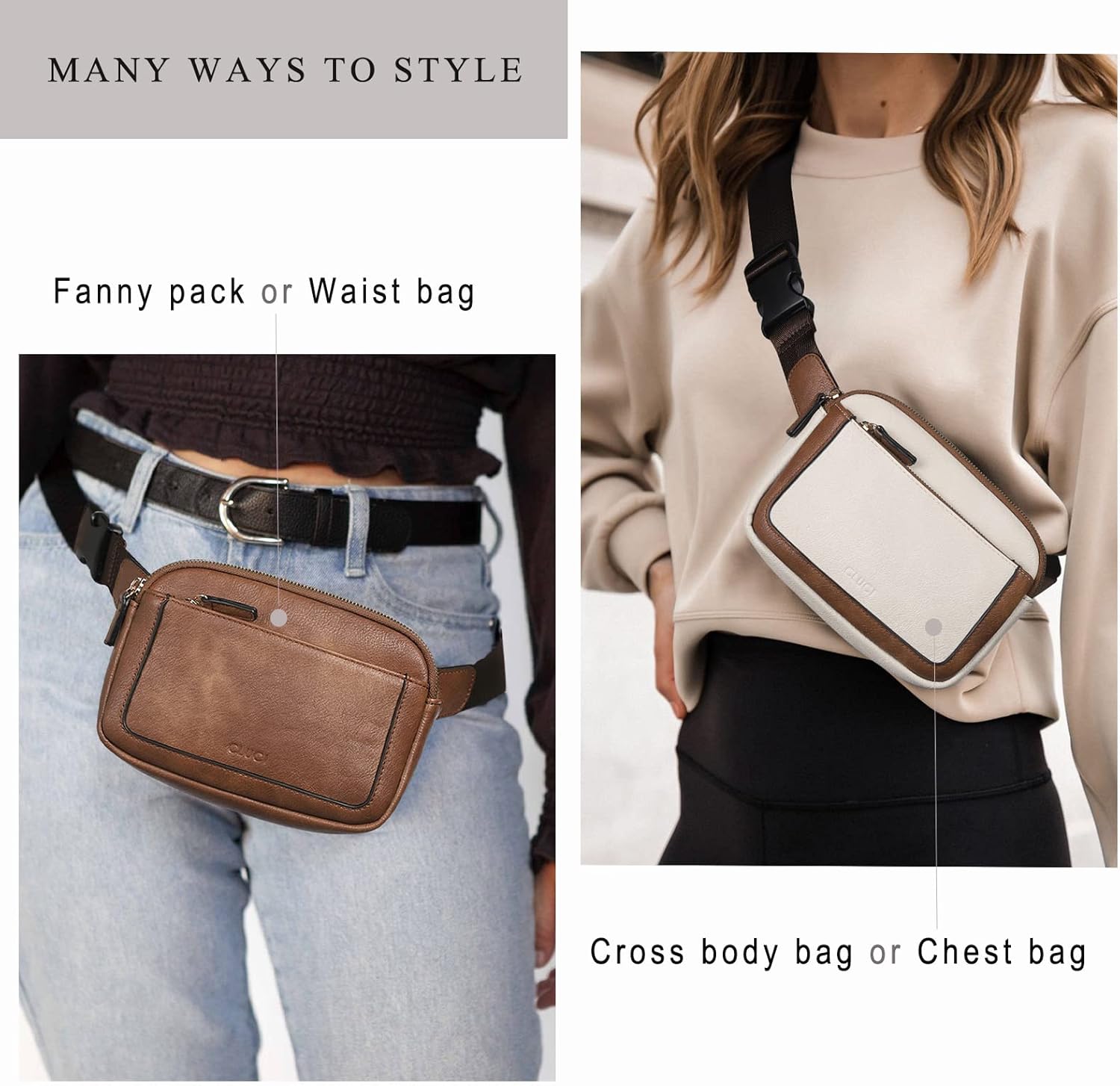 CLUCI Belt Bag for Women, Mini Everywhere Crossbody Waist Bag Adjustable Strap, Vegan Leather
