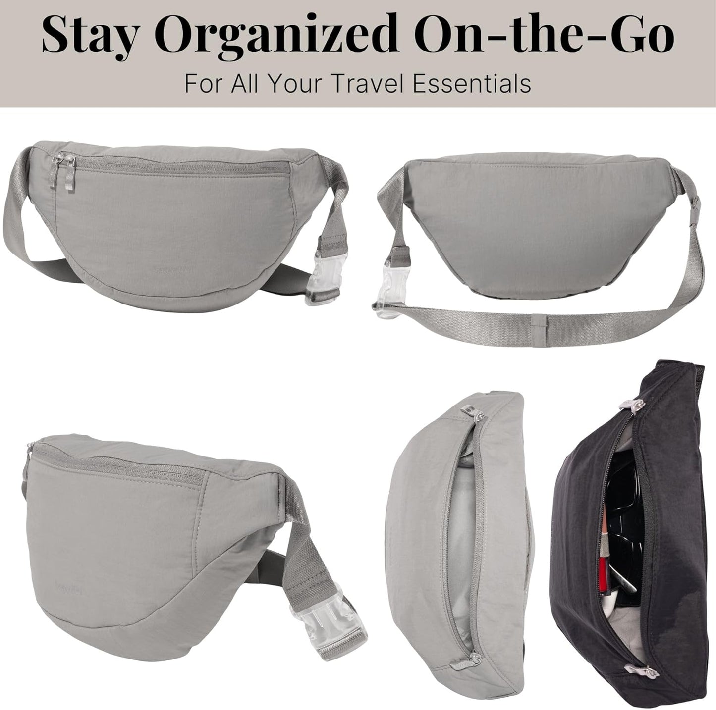 Baggallini Style Swift Belt Bag Sling Bag - Lightweight 12"x7" Crossbody Bag Fanny Pack Belt w/RFID and Adjustable Strap