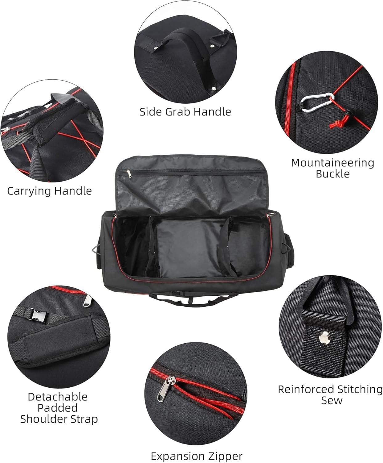 32" Soft-Sided Foldable Wheeled Travel Duffel Bag,Expandable 110L to 140L Rolling Cargo Bag with 2 Wheels and Multiple Pockets1 (Black Red)