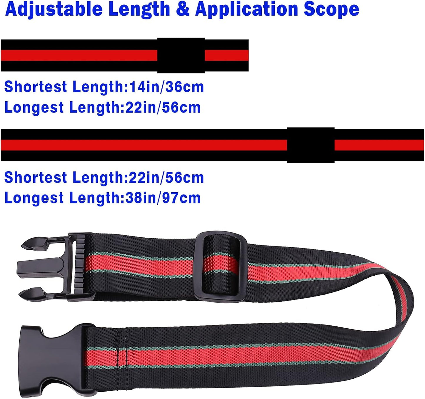 Luggage Strap add a Bag, Heavy Duty Adjustable Suitcase Belt Travel Attachment Travel Accessories for Connecting Your Luggage (Black+red)
