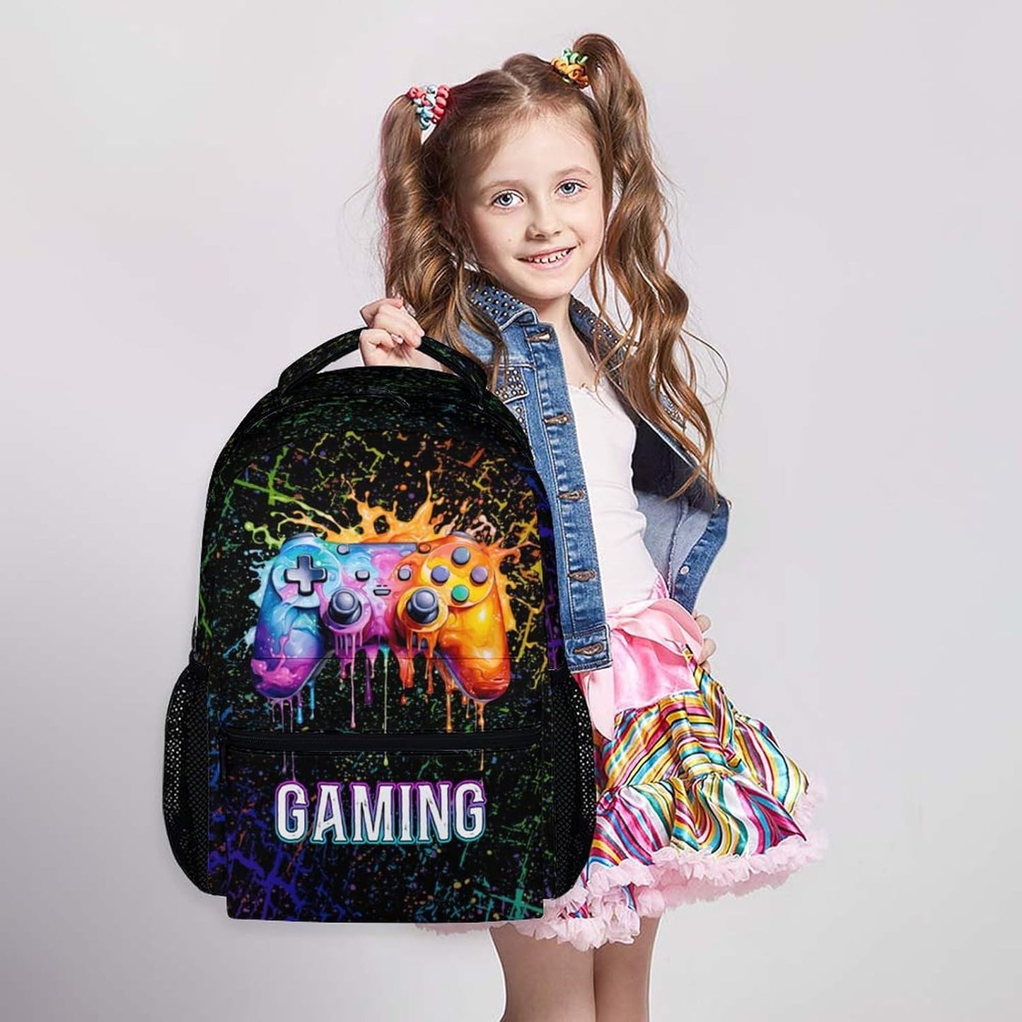 School Backpack for Boys, Back to School Supplies Gifts for Gamer Lovers, 17" Cool Gaming Backpacks for Preschool Elementary, Black Large Capacity Game Bookbag for Kids Students