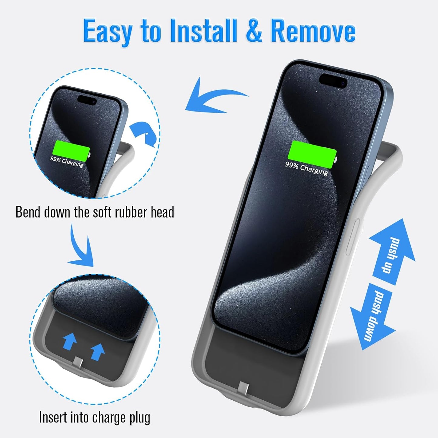 Charging Case for iPhone 15 Pro Max, Ultra Slim 8500mAh Rechargable Battery Case Charger Protective External Lightweight Smart Battery Pack Compatible with 15 Pro Max, 6.7 inch, White