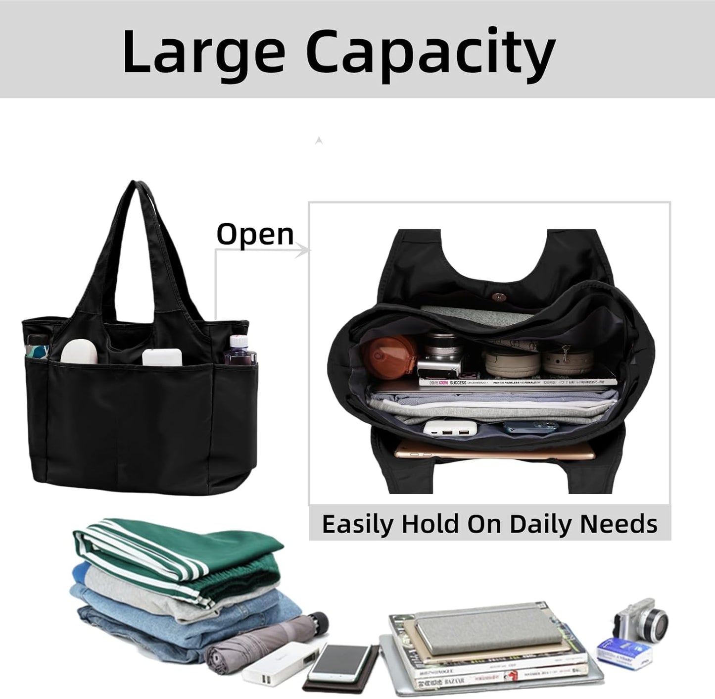 SOYMWIN Tote Bag for Women,Large Tote Bag with Compartments and Multiple Pockets,Quilted Shoulder Bag for Travel Work Sports