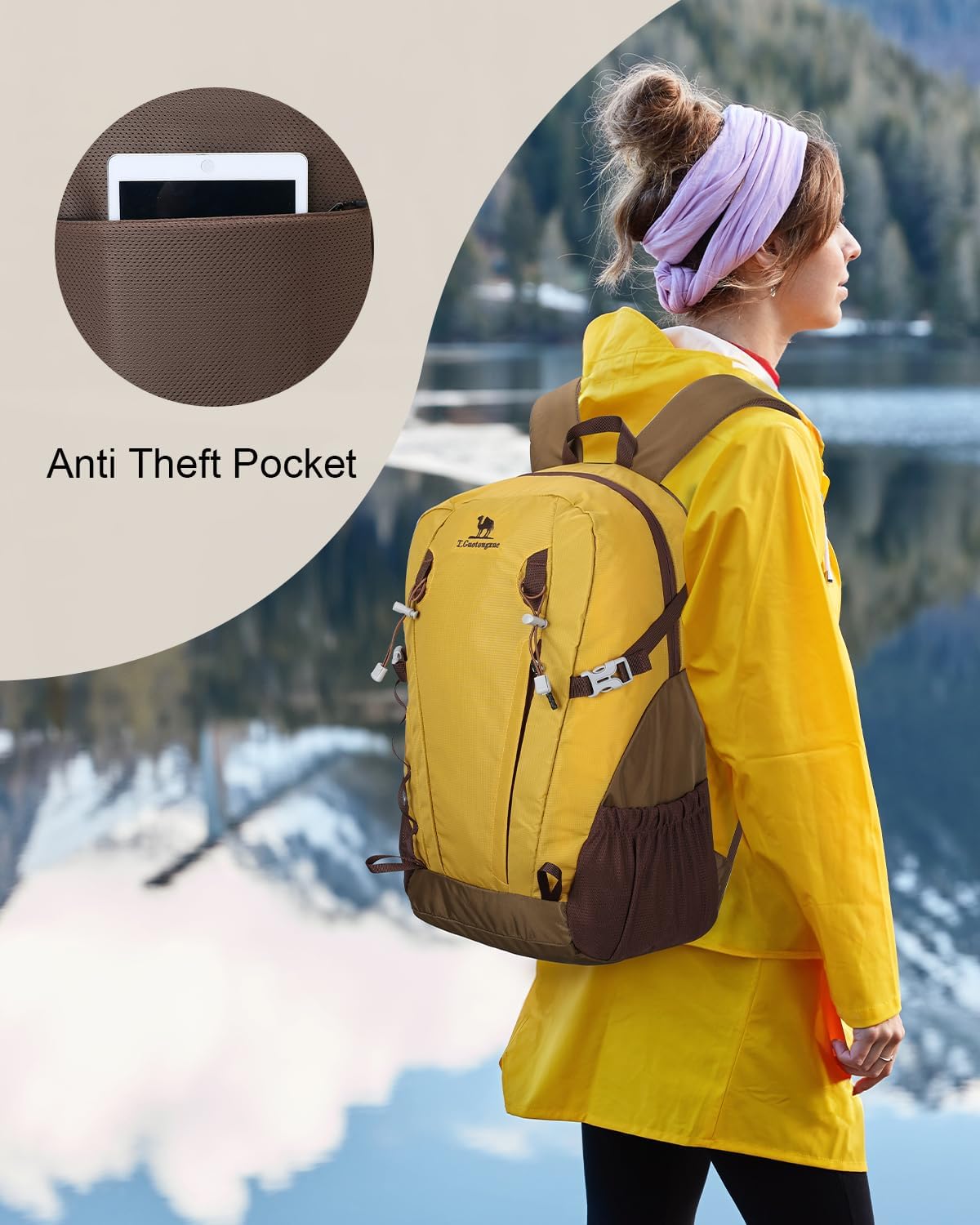 30L Samll Waterproof Hiking Backpack with Chest Strap for Men Women, Lightweight Climbing Daypack, Yellow