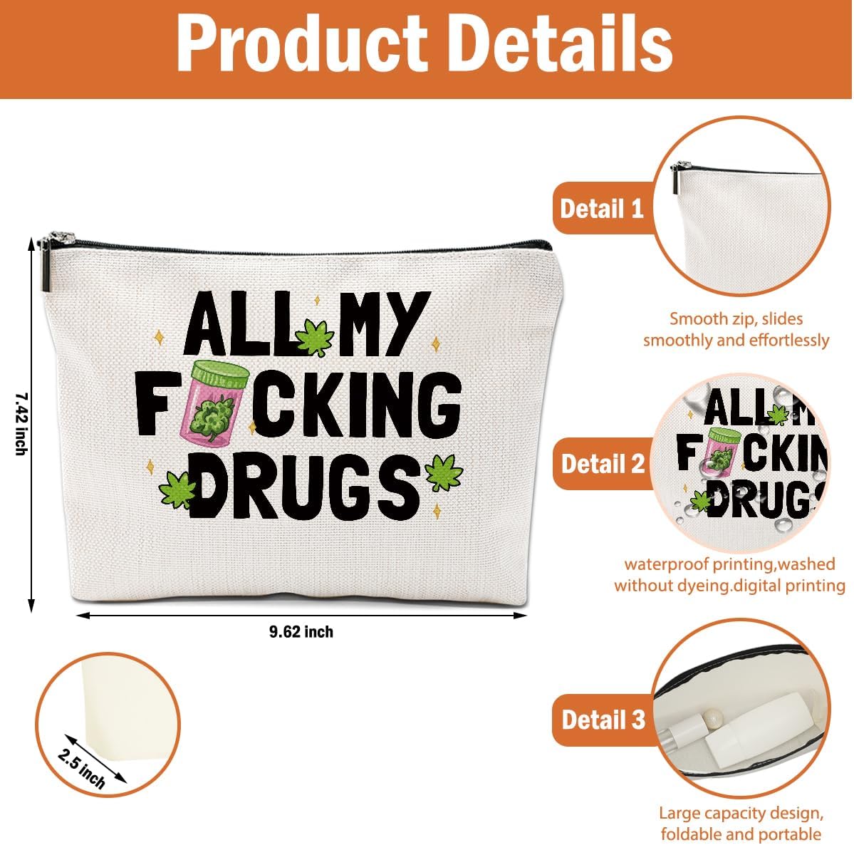 2 PCs Weed Gifts Funny Gifts Makeup Bag Marijuana Gifts Cosmetic Bag, Weed Accessories Gag Gifts, Friendship Gifts for Women Girls Best Friends Coworkers Christmas birthday Gifts Zipper Pouch