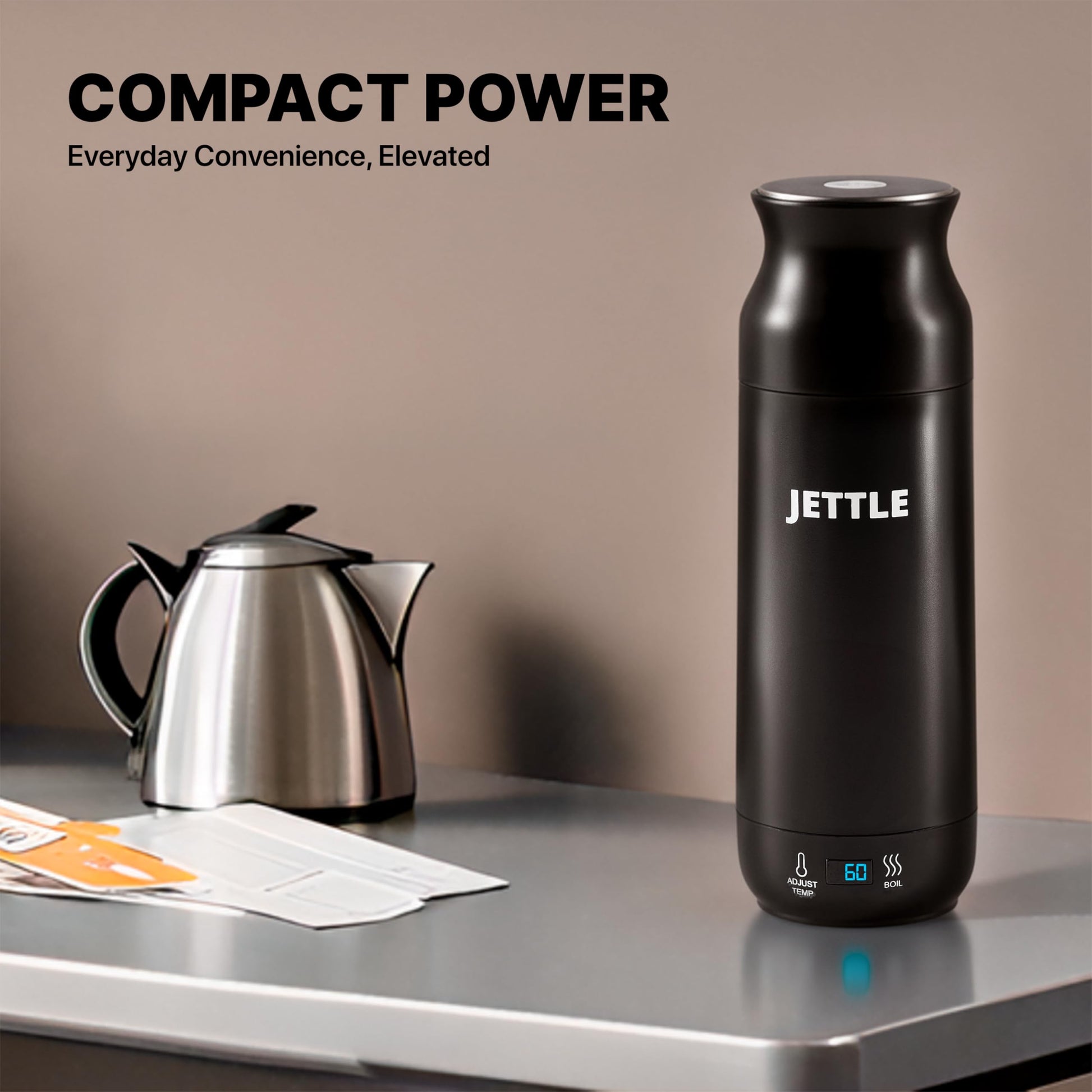 Jettle Portable Electric Kettle, 450ml Travel Water Boiler with LED, Black