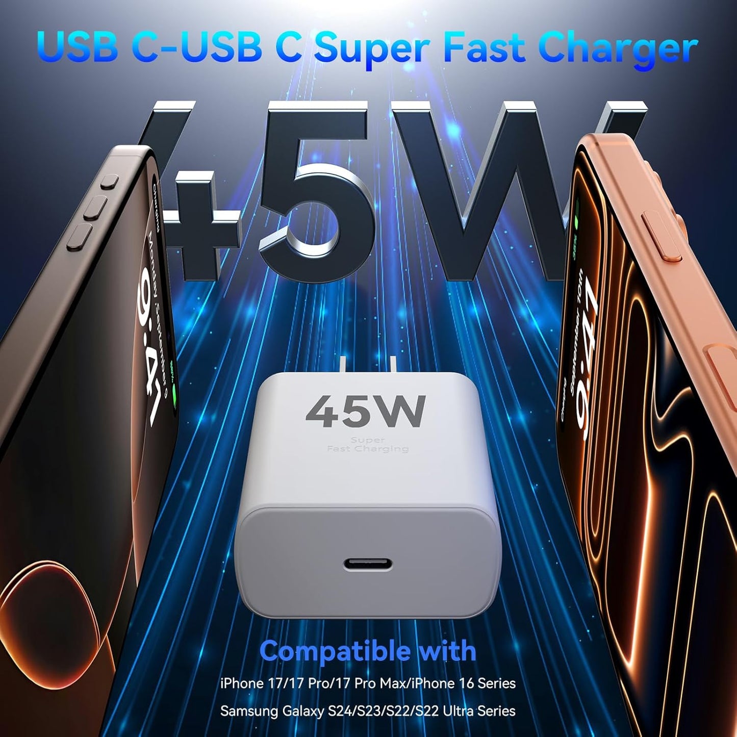 iPhone 17 16 15 Charger Fast Charging PD 45W, 10 FT USB C Cable iPhone 17/16/15 Pro max Charging Long Cord with Apple Charger Block for iPhone 17 Pro Max/17 Pro/17 Air/iPhone 16 15 Series, iPad, 2Pack