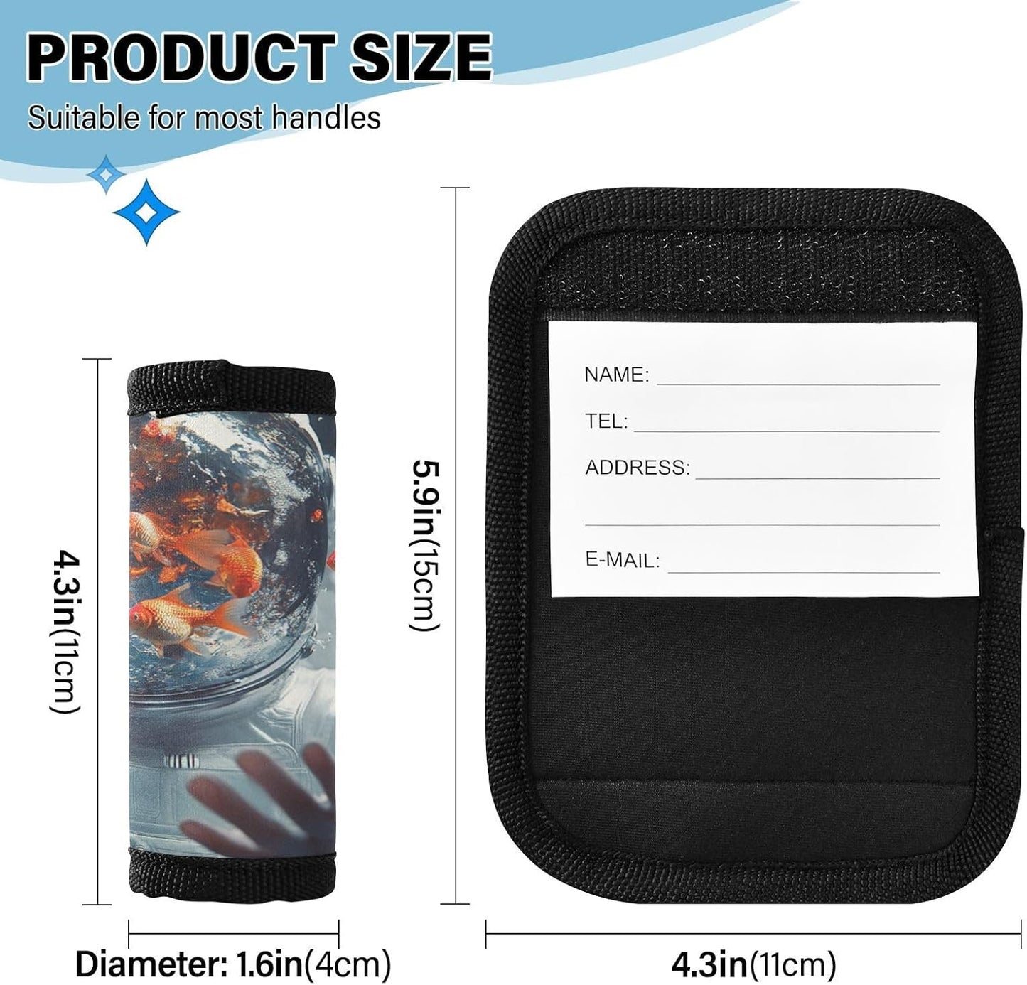 Astronaut Goldfishes Black 2 Pack Luggage Handle Wraps Covers for Suitcase Identifiers Bag Tags Travel Accessories