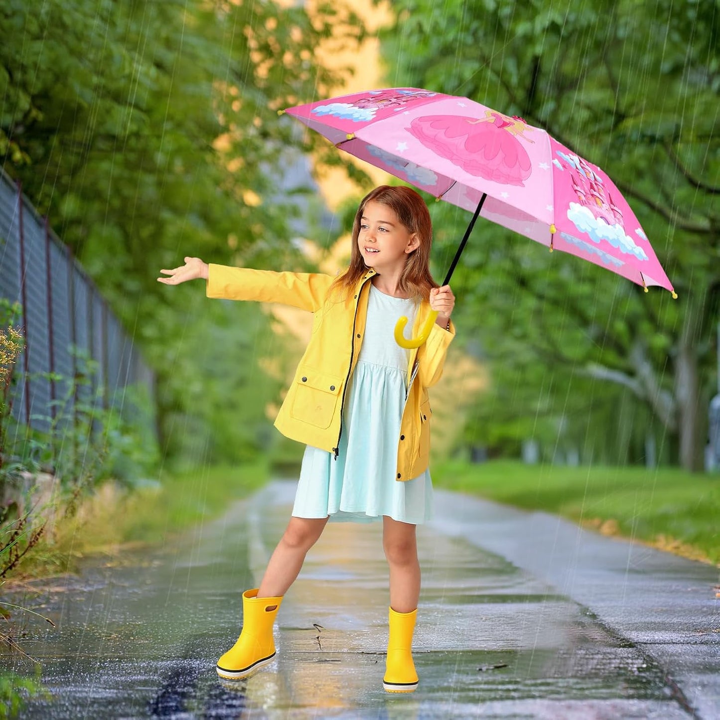 Kids Umbrella, Safety Windproof Umbrella with Easy-Grip Hook Handle for Toddler Girls and Boys