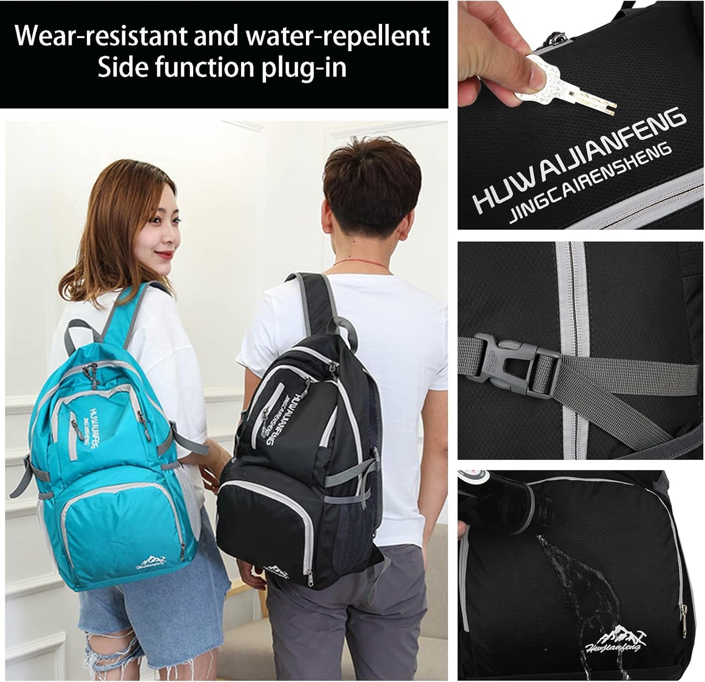 Hiking knapsack,30l sporty lightweight folding waterproof ultralight knapsack for outdoor camping picnic hiking with waterproof rain (black)