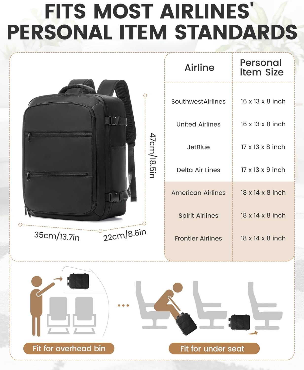 Travel Vacuum Backpack with Garment Bag, Large 18×14×8 Suit Carry on Bags Flight Approved, Personal Item Luggage with Vacuum System, Luggage Daypack Fits 16'' Laptop Travel Essentials, Black