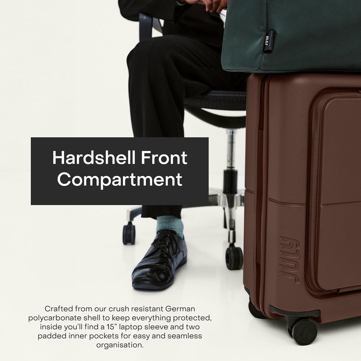 Carry On Pro - 20" Hardshell with Front Pocket, Airline Approved Carry On Luggage with Wheels, TSA Lock Rolling Suitcase, Silent Spinner Wheels, USB Ports & Ejectable Battery - Dark Brown