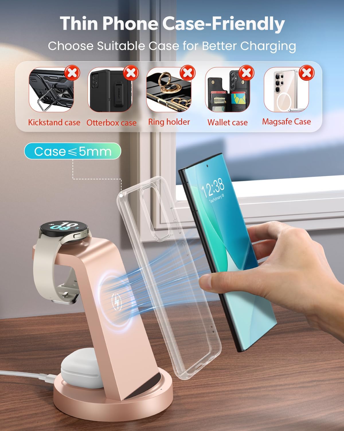 Wireless Charger for Samsung: 3 in 1 Wireless Charging Station for Samsung Galaxy Watch 8 7 6 5 4 3 Pro Classic Galaxy Buds - Charger Dock Stand for S25 S24 Ultra S23 S22 S21 Note Z Fold Android