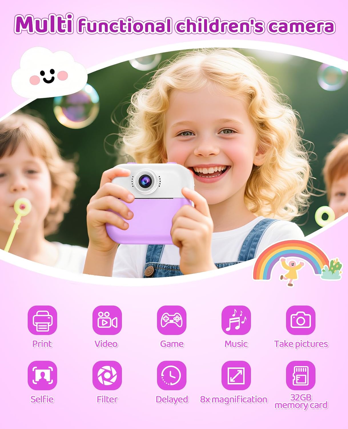 Kids Camera Instant Print for Kids Christmas Birthday Gifts Age 4-12,Quick-Release Prints Camera Toddler Portable Travel Toy 6 7 8 9 10 Year Old Girls-Purple