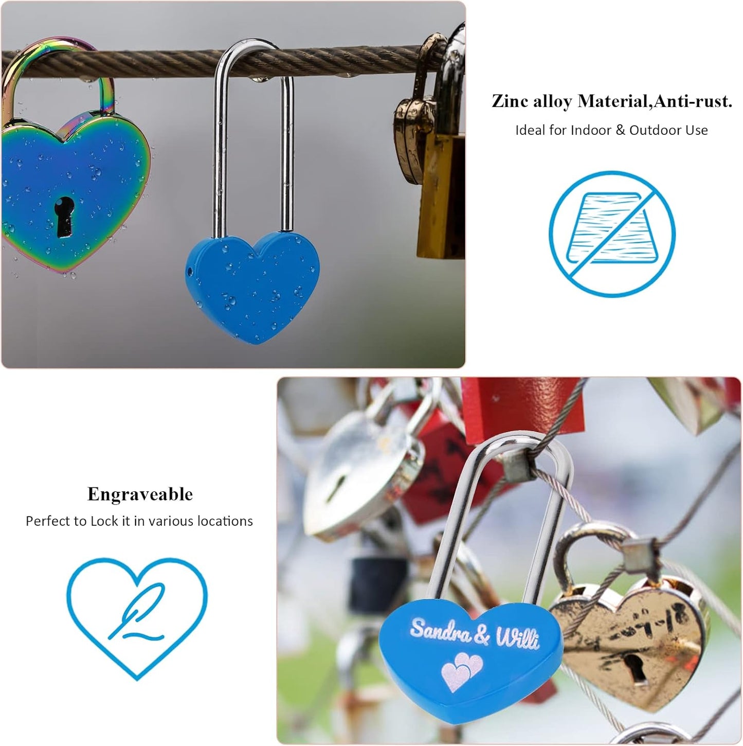 20PCS 3.5" 50mm Love Lock Heart Padlock,Blue Single Heart Wish Lock for Lovers Wedding,Valentines,Anniversary,Travel(NO Key)