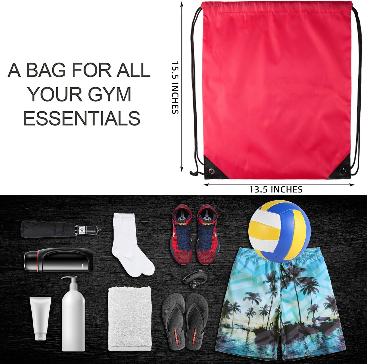 GoodtoU Drawstring Bags, Nylon Backpack Bulk Cinch Sack for Sport, Traveling, Team (60Pcs, Cherry)