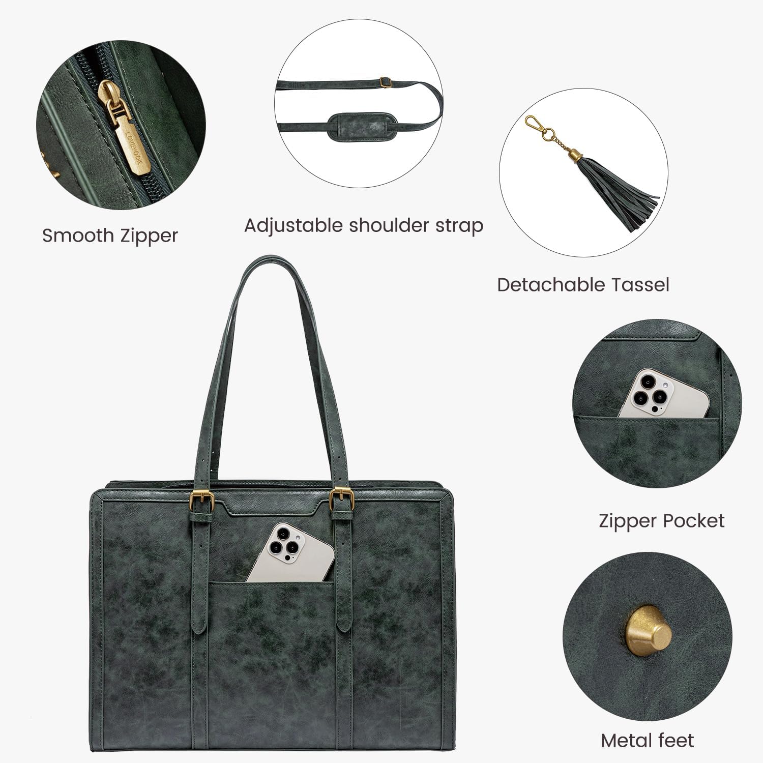 LOVEVOOK Laptop Bag for Women Vintage Leather Laptop Tote 15.6 inch Large Capacity Computer bag