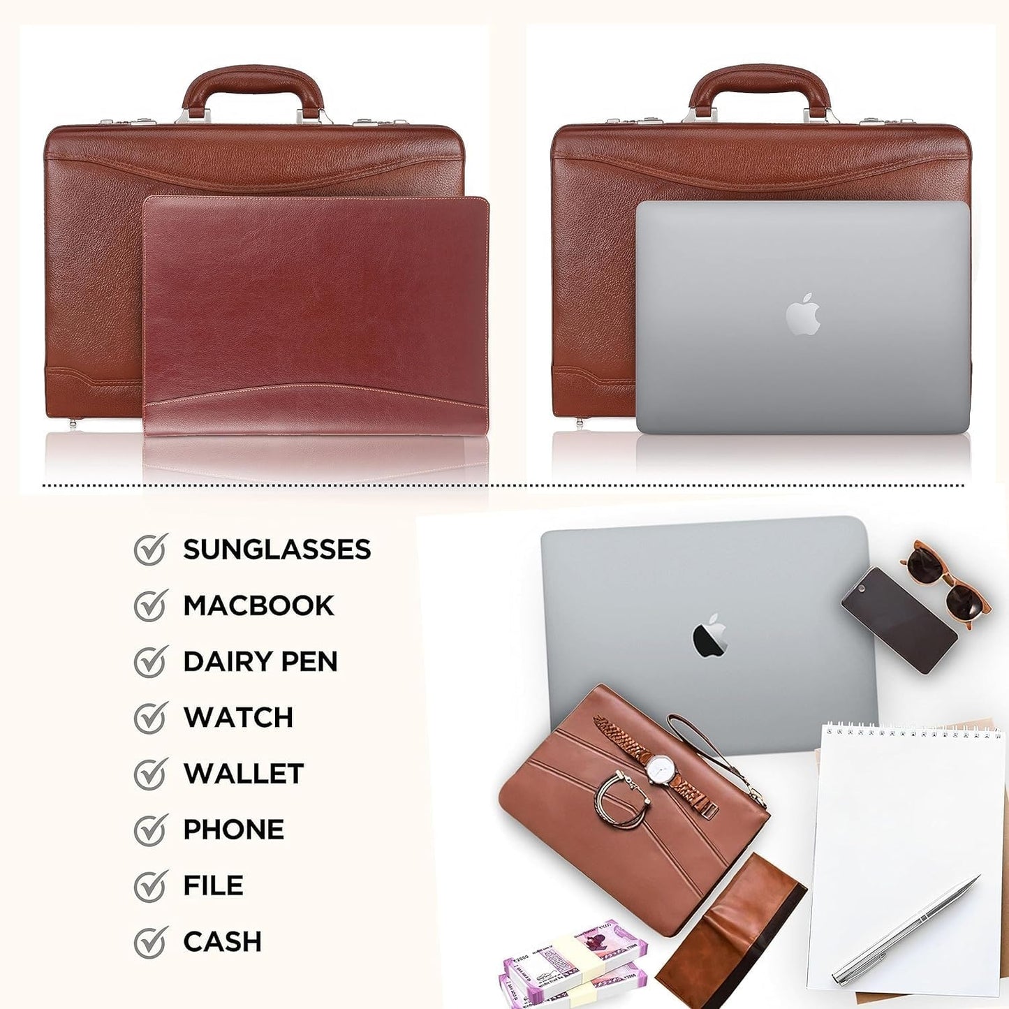 Full Grain Leather Briefcase Attache Case For Unisex Size L18 * W5 * H12 Inches Expandable Briefcase Bag