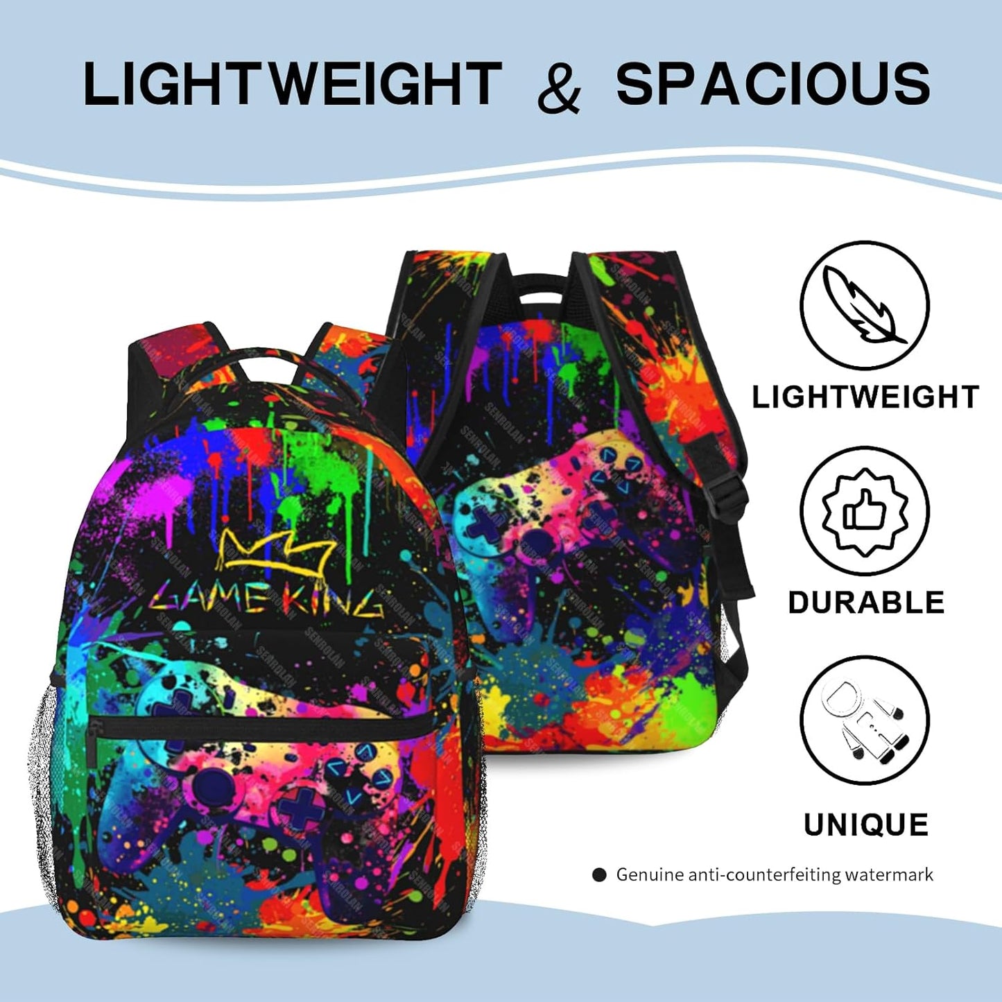 Graffiti Gamepad School Backpack For Boys Games Gaming Travel Boy Backpack For Kids Children Water Resistant Bags Bookbag Travel Hiking Camping Daypack back pack for Adults Teens Boys