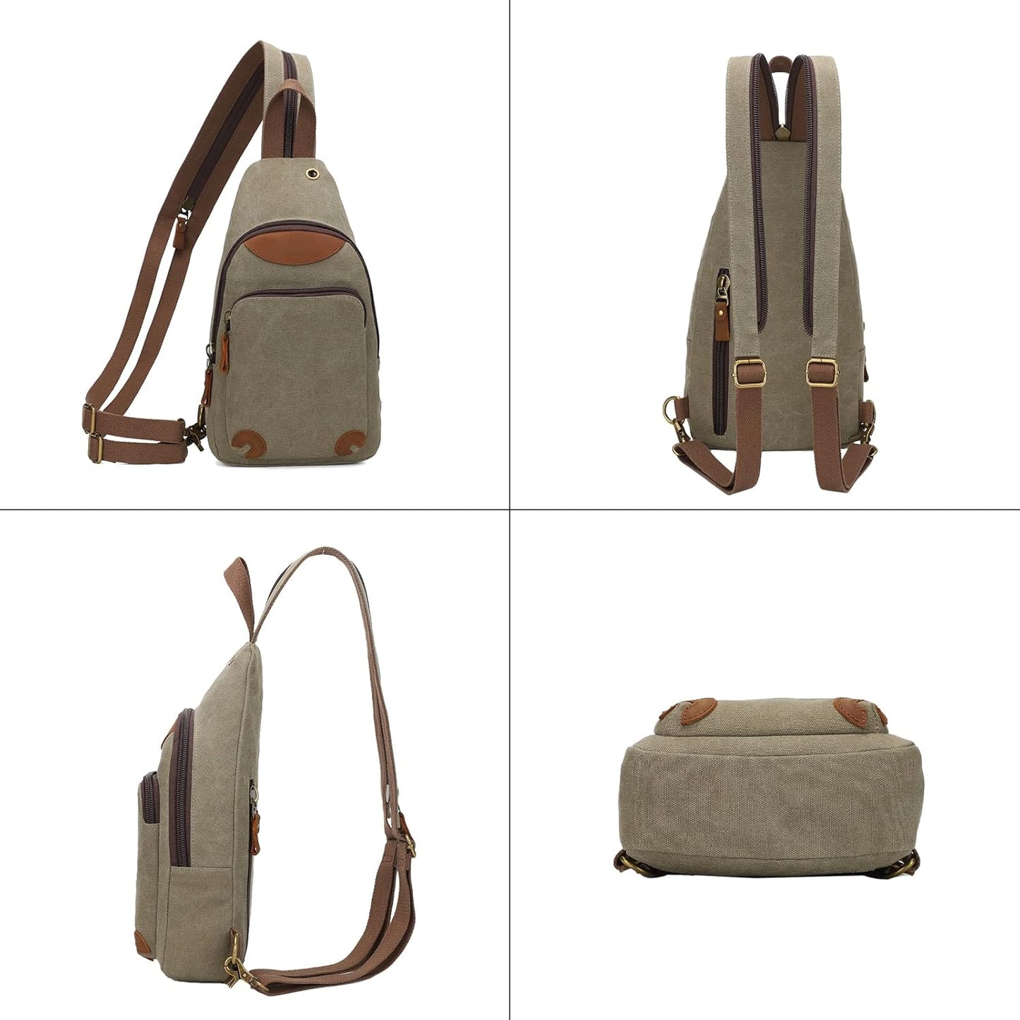 KL928 Canvas Sling Bag Crossbody Backpack Shoulder Casual Rucksack for Men Women,Olive Green