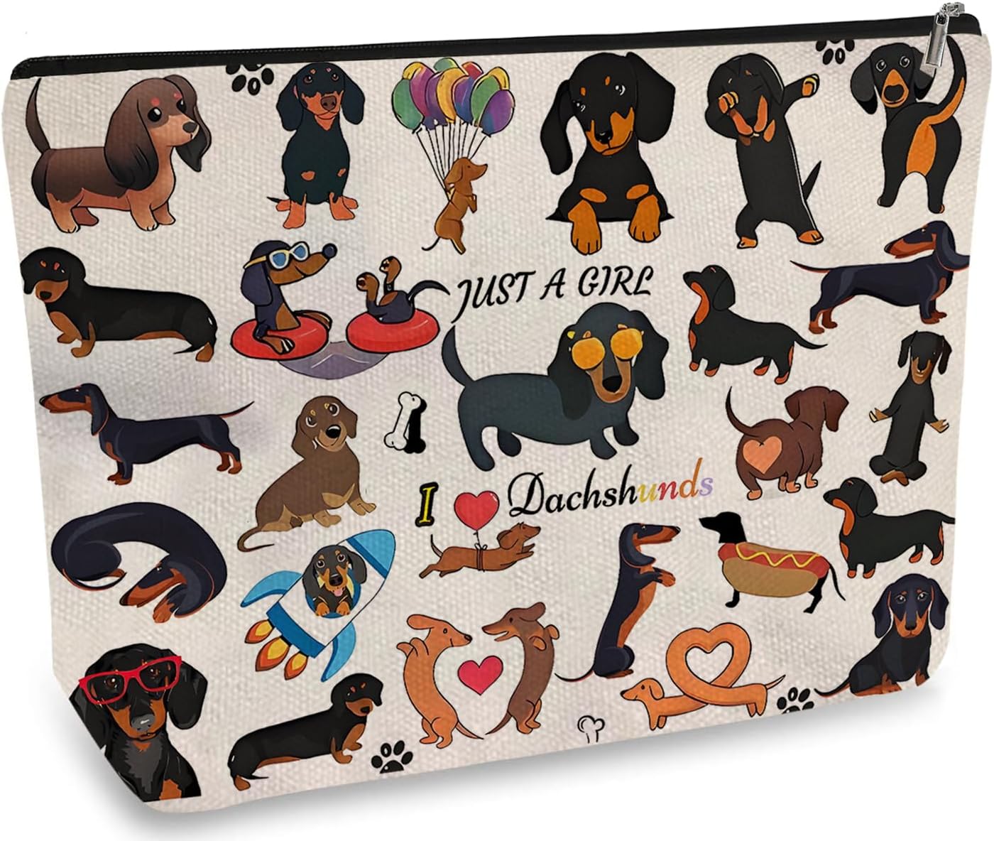 DOOX Dachshund Makeup Bags with Lining, Funny Cosmetic Bags Pencil Pouch - Double-Sided Print - Cute Birthday & Christmas Dachshund Gifts for Daughter, Sister, Women