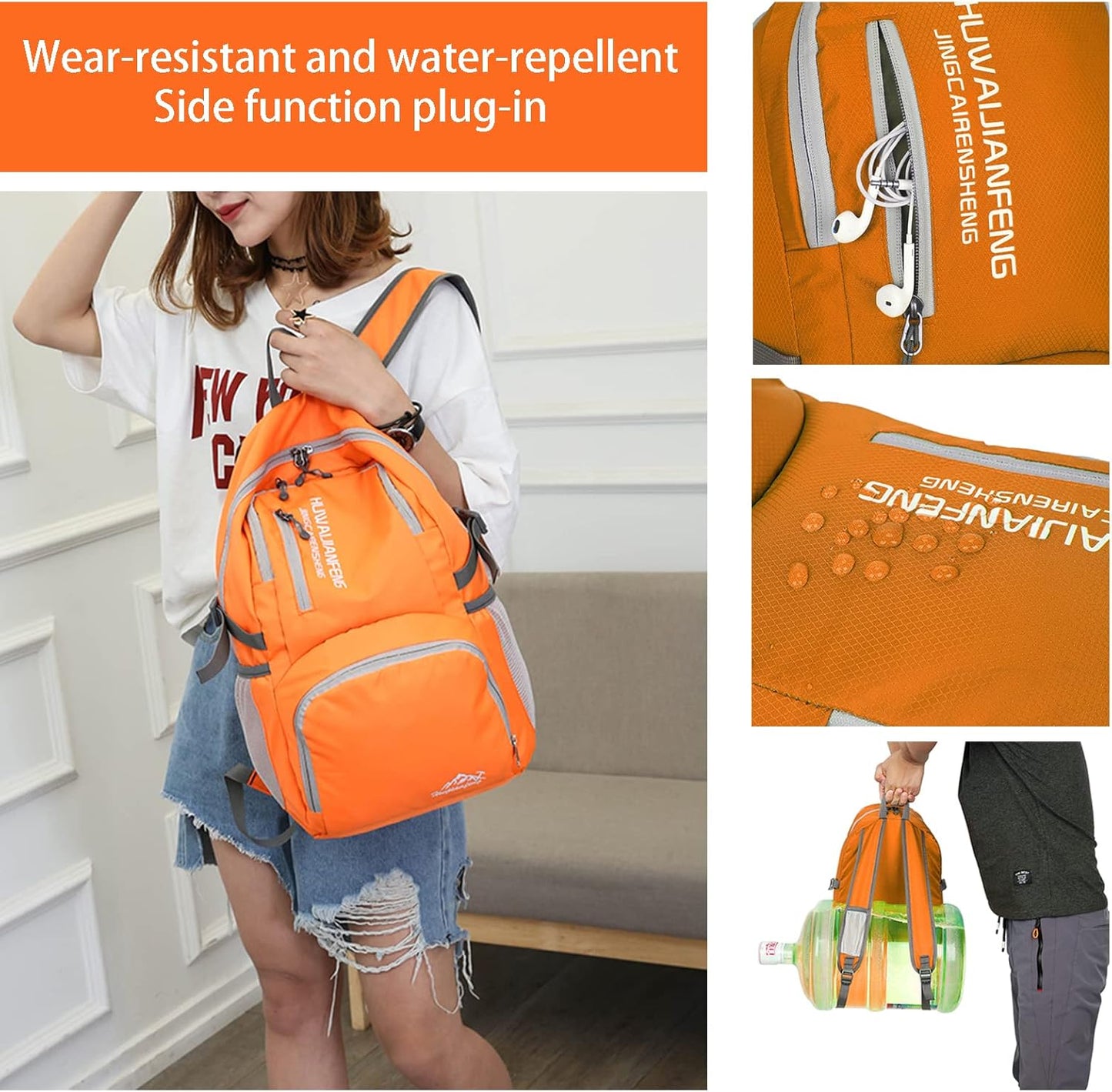 Hiking Backpack,30l sporty lightweight folding waterproof ultralight backpack for outdoor camping picnic hiking running bag with waterproof rain (Orange)