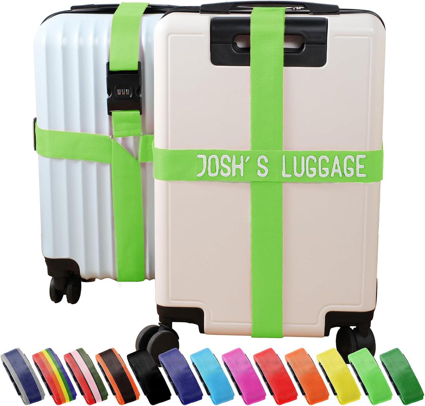 Personalized Luggage Straps with Embroidered Names/Letters - Premium Quality, Anti-Slip & Adjustable - 13 Colors, Stainless Steel 3-Digit Lock, Fits All Suitcases