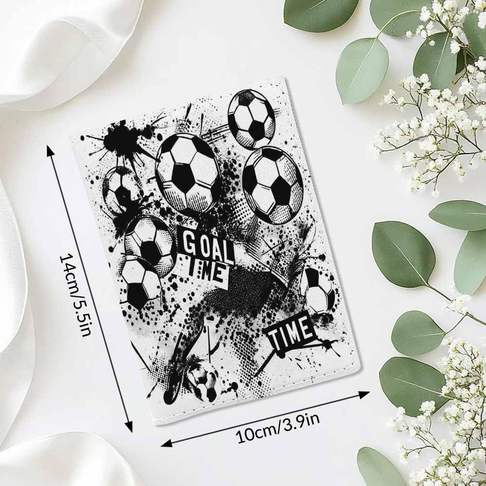 Football Pattern Passport Holder for Travel Black and White Abstract Soccer PU Leather Passport Cover Wallet Cute Passport Card Holder for Women and Men