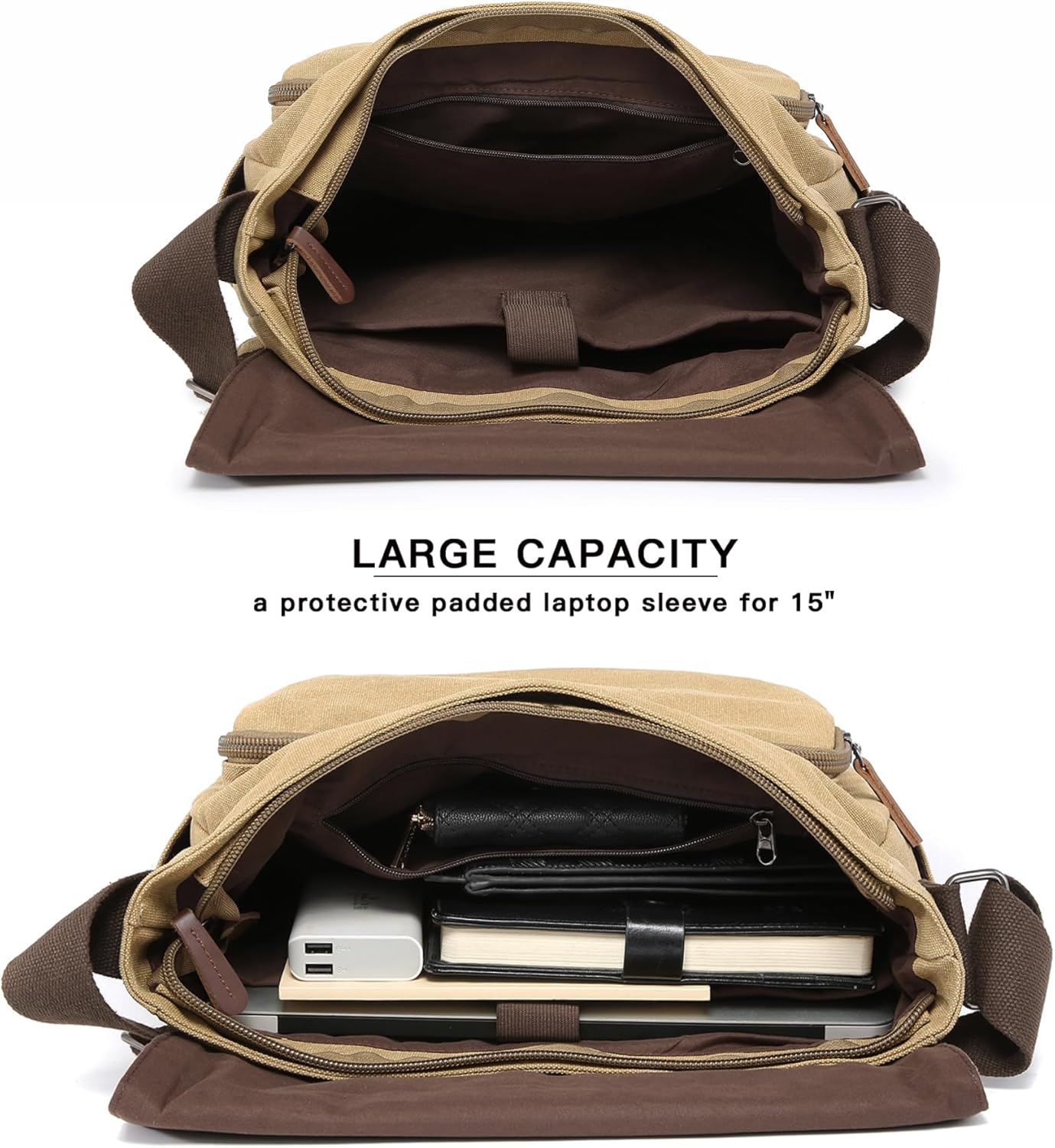 Large Vintage Canvas Messenger Shoulder Bag Travel Crossbody Purse Briefcase Business Bag for 15inch Laptop