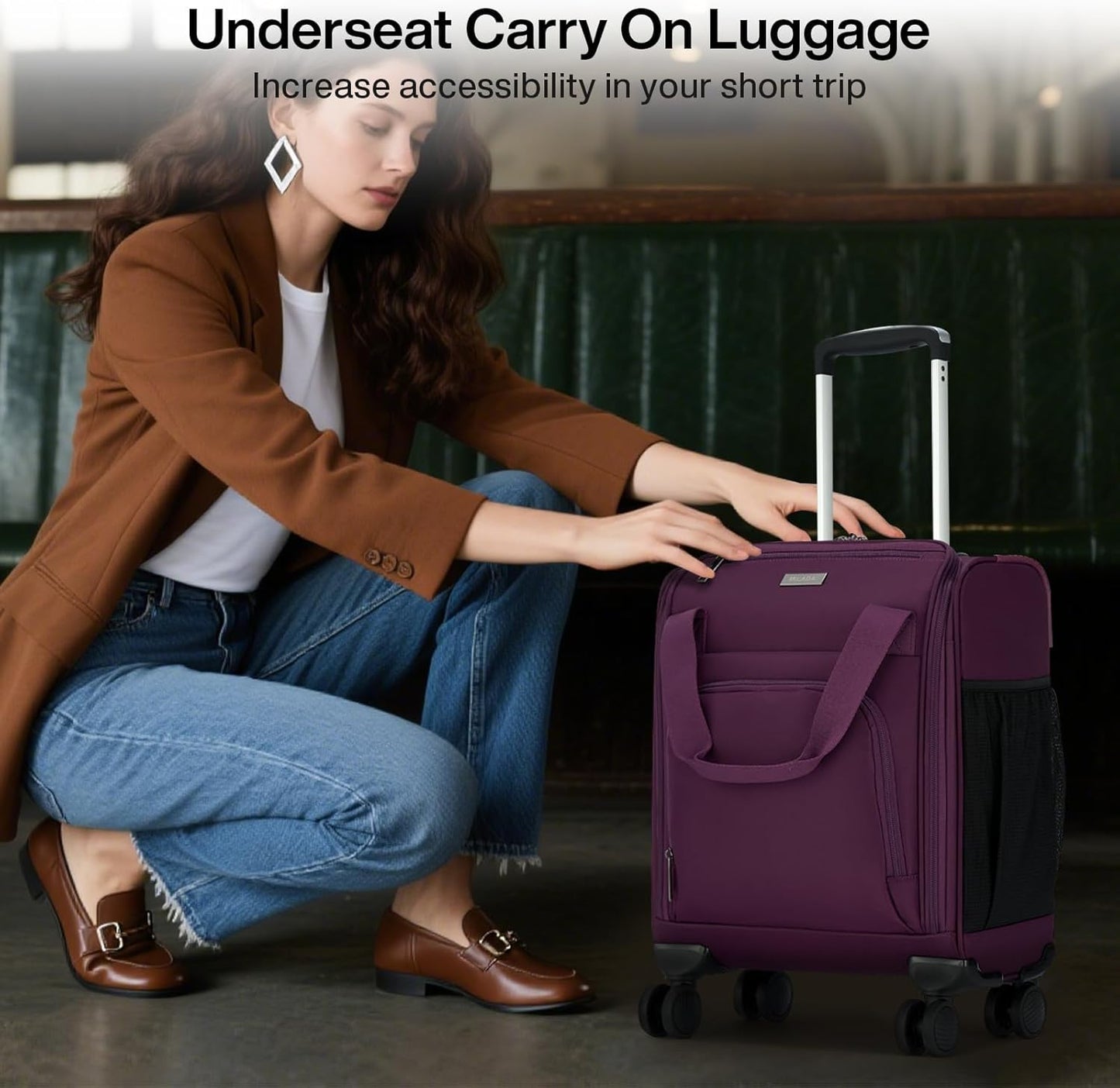 MILADA Carry On Luggage Airline Approved 16 Inch Underseat Small Suitcases with Wheels Softside Travel Luggage Personal Item Overnight Bag Business Mini Suitcase for Women and Men, Purple