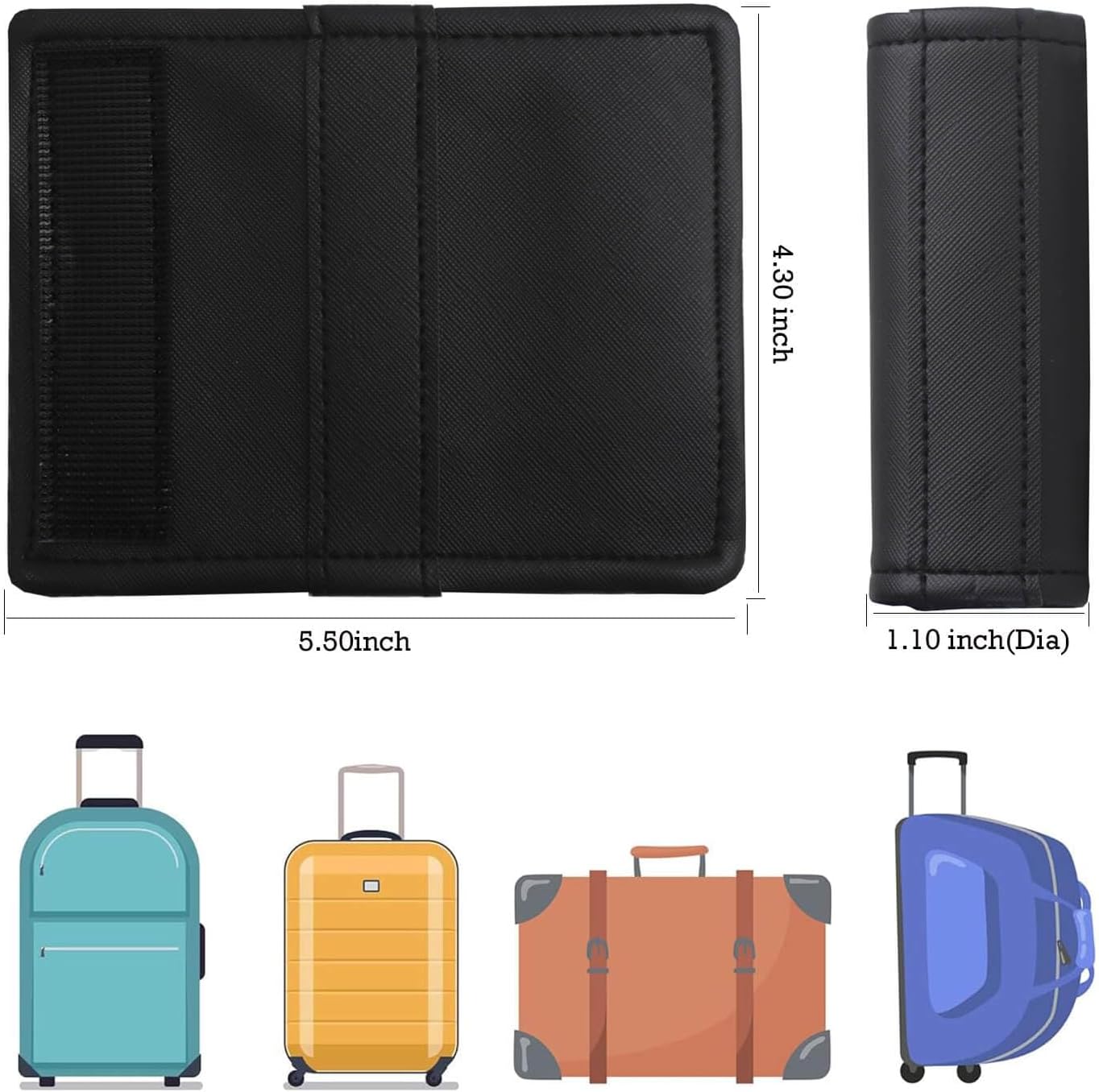 Luggage Handle Wrap 5 Pack-Leather Luggage Handle Wraps for Suitcase/Handbag/Duffel Bag/Car Bright Luggage Identfier/Handle Covers/Grips Luggage Accessories for Travel 3.0 (Black)
