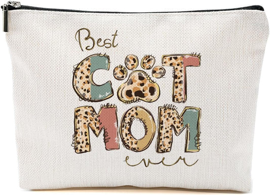 Cat Mom Makeup Bag, Gifts for Women Sister Bestie Animal Lover Cosmetic Bag cat lover gifts, Birthday Christmas, Accessories Makeup Pouch Travel Toiletry Zipper Bags, Organize