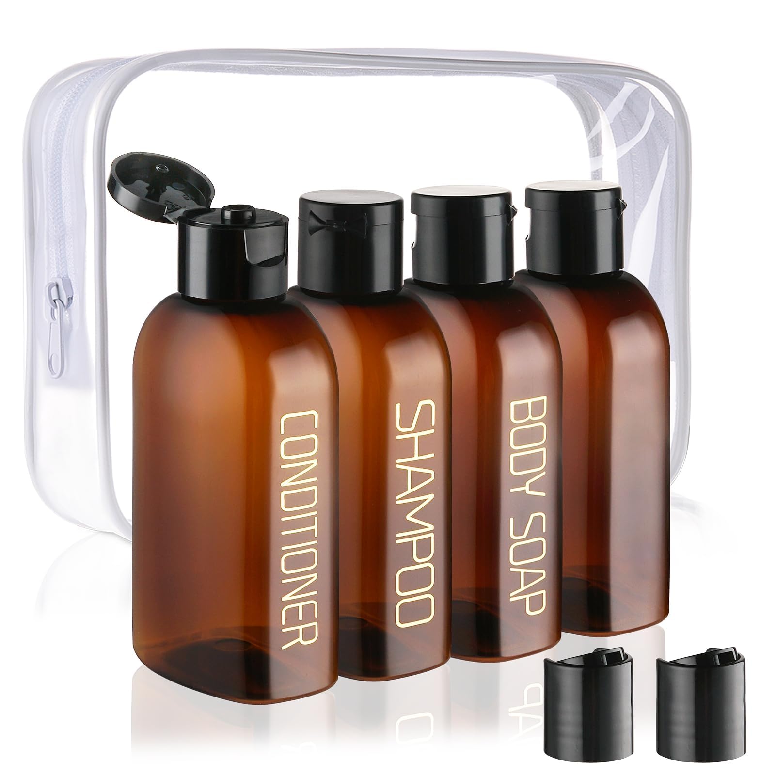 Cosywell 4 Pack 3.4 oz Preprinted Travel Bottles for Toiletries