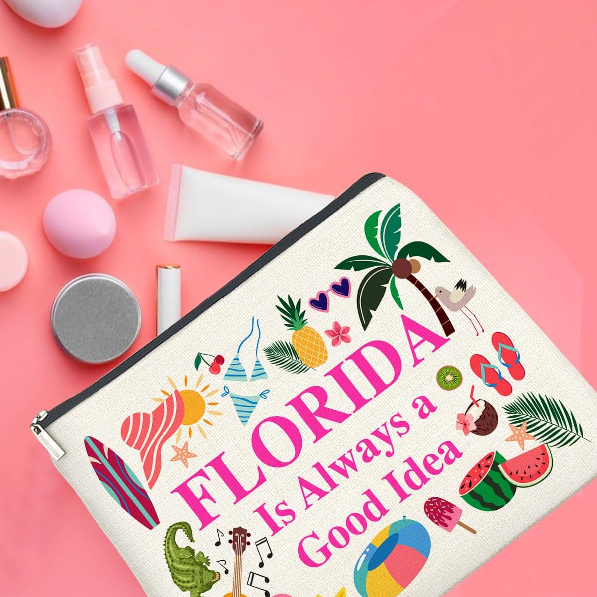 Florida Travel Cosmetic Bag, Multicolor, Waterproof Polyester, Zipper Closure, Adult Women's Travel
