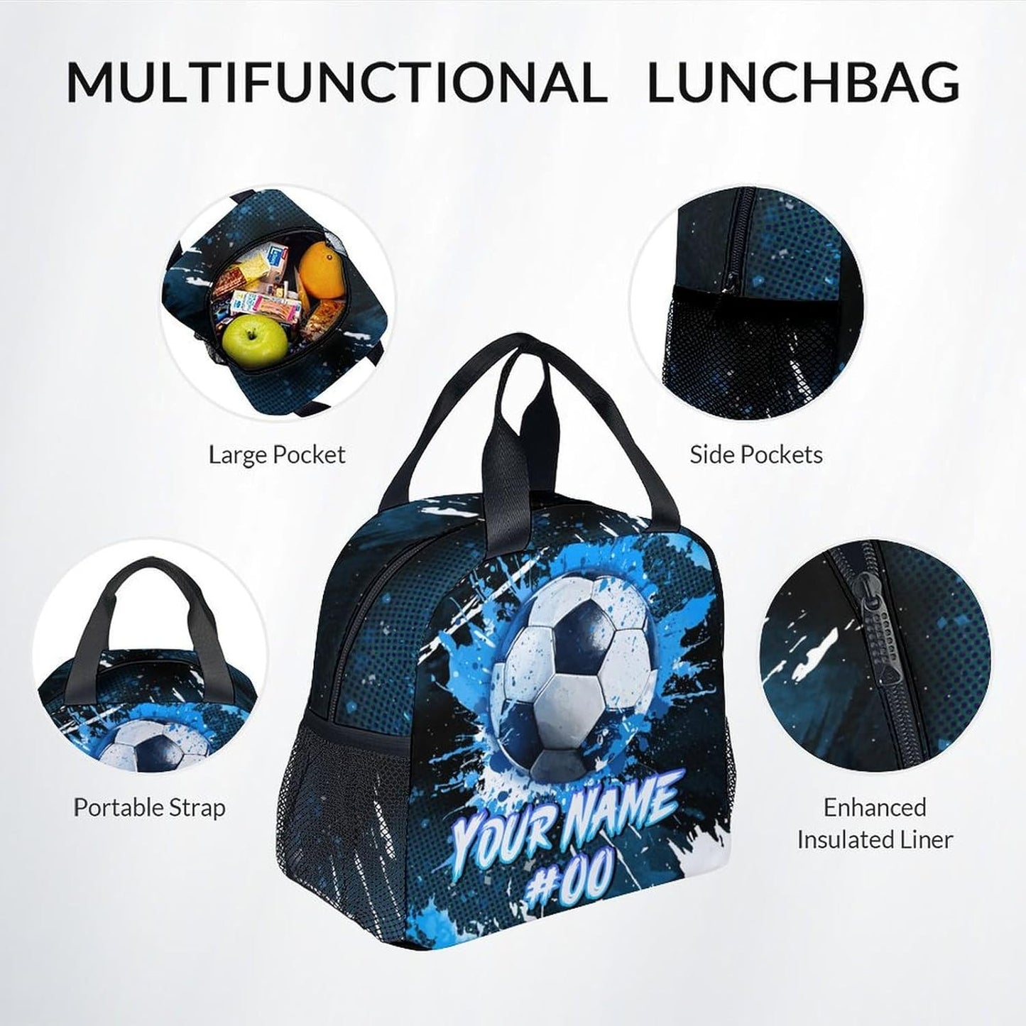COZYAURA Kids Backpack - Personalized Soccer Backpacks Set for Boys Girls - School Bookbag with Lunch Box - Sport Themed Book Bag for Elementary Middle School