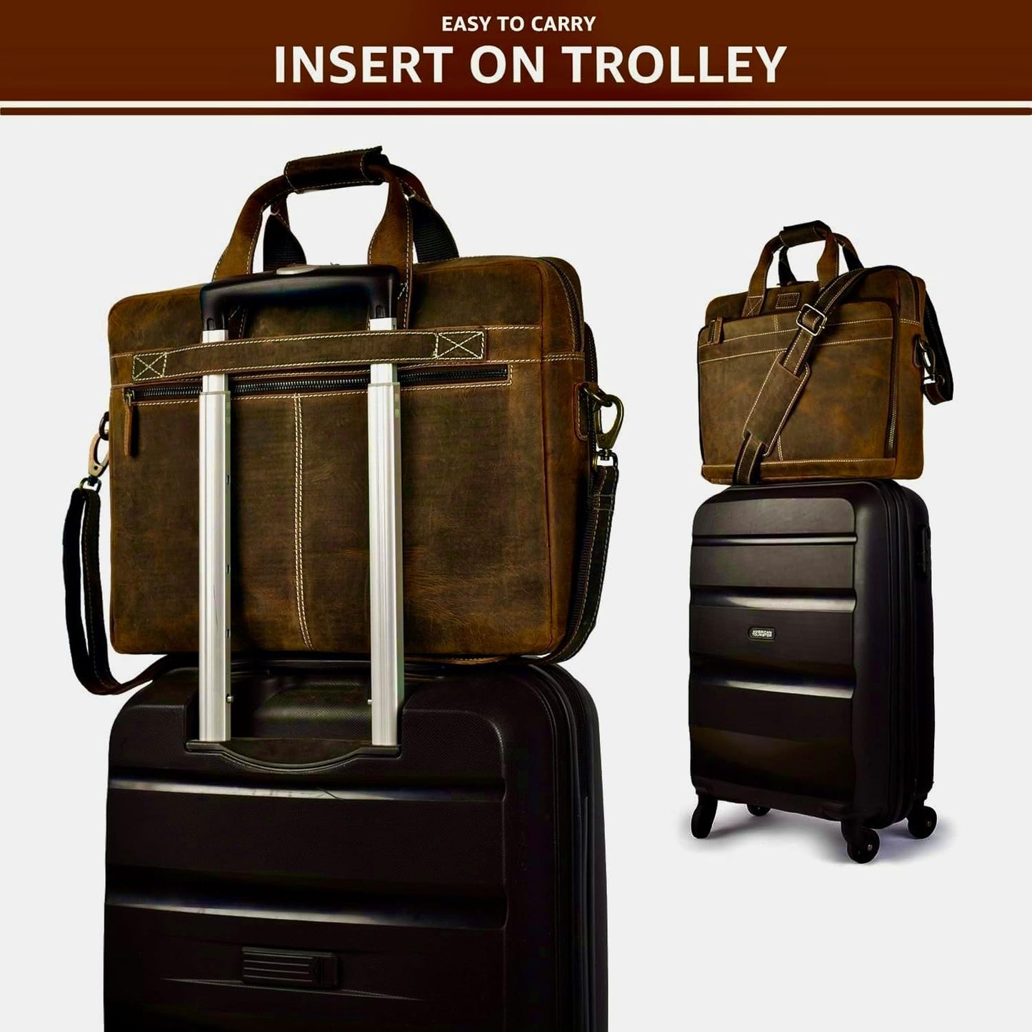 16 Inch Full Grain Leather Laptop Messenger Briefcase Bag for Men - Leather Satchel for Business