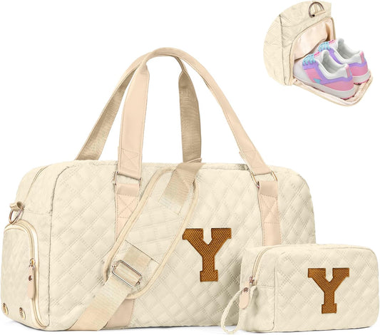 Initial Duffle Bag Women Girls Gift: Personalized Travel Gym bags, Dance Cheer bag Sports for Girl, Kid Gymnastics Bags, Birthday Gifts for Women Girls Kids Teens Mom Teacher