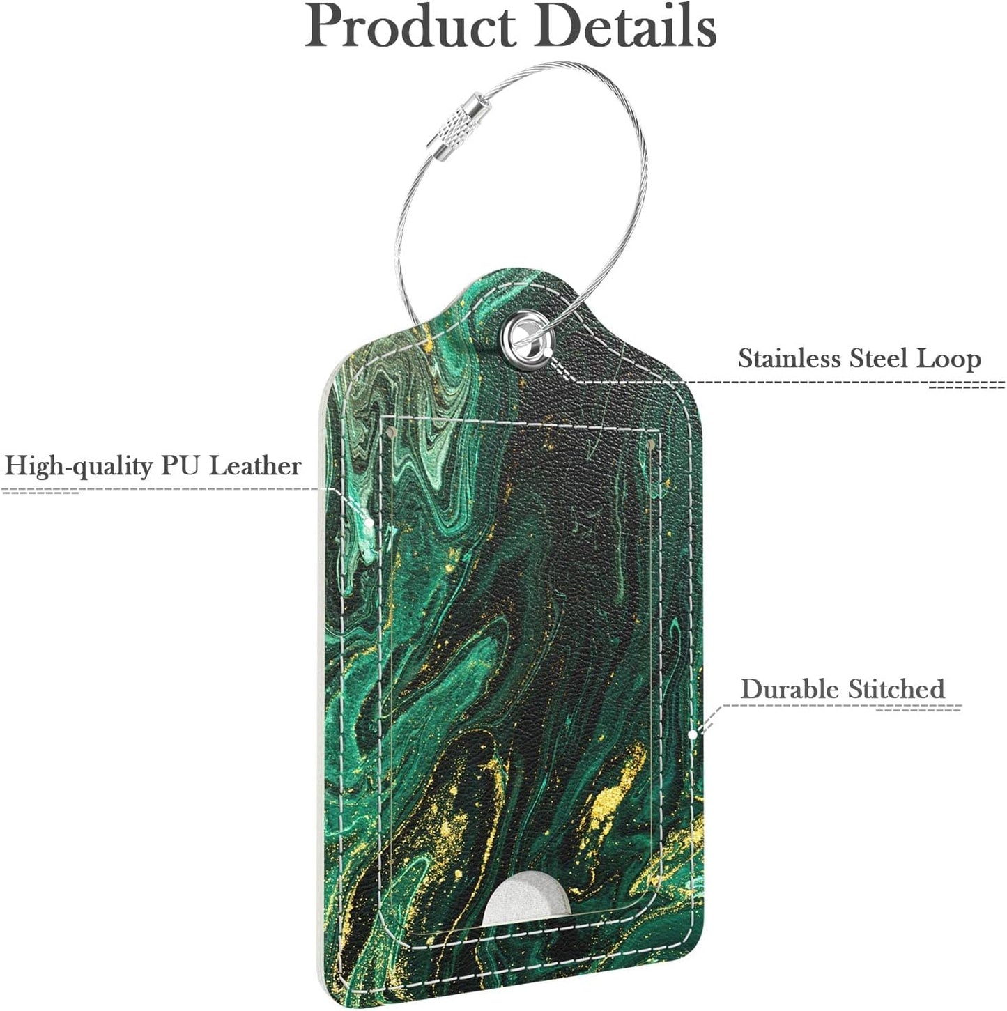 Luggage Tags for Suitcase, 2 Pack PU Leather Travel Cruise Luggage Tag with Privacy Flap, Name ID Label and Metal Loop for Women Suitcase Baggage Bag Backpack Instrument, Teal River Marble