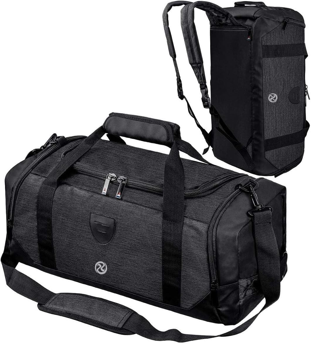 Gym Duffle Bag Backpack Waterproof Sports Duffel Bags Travel Weekender Bag for Men Women Overnight Bag with Shoes Compartment Black-Perfect Fathers Day Gifts for Dad/Men/Husband