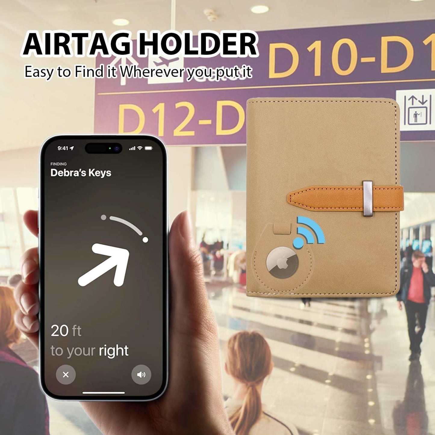 Passport Holder with Airtag for Women/Men,Airtag Passport Wallet for Travel,Cute Passport Holder Rfid Blocking,Travel Wallet for Cards Passport Cover Case (khaki)