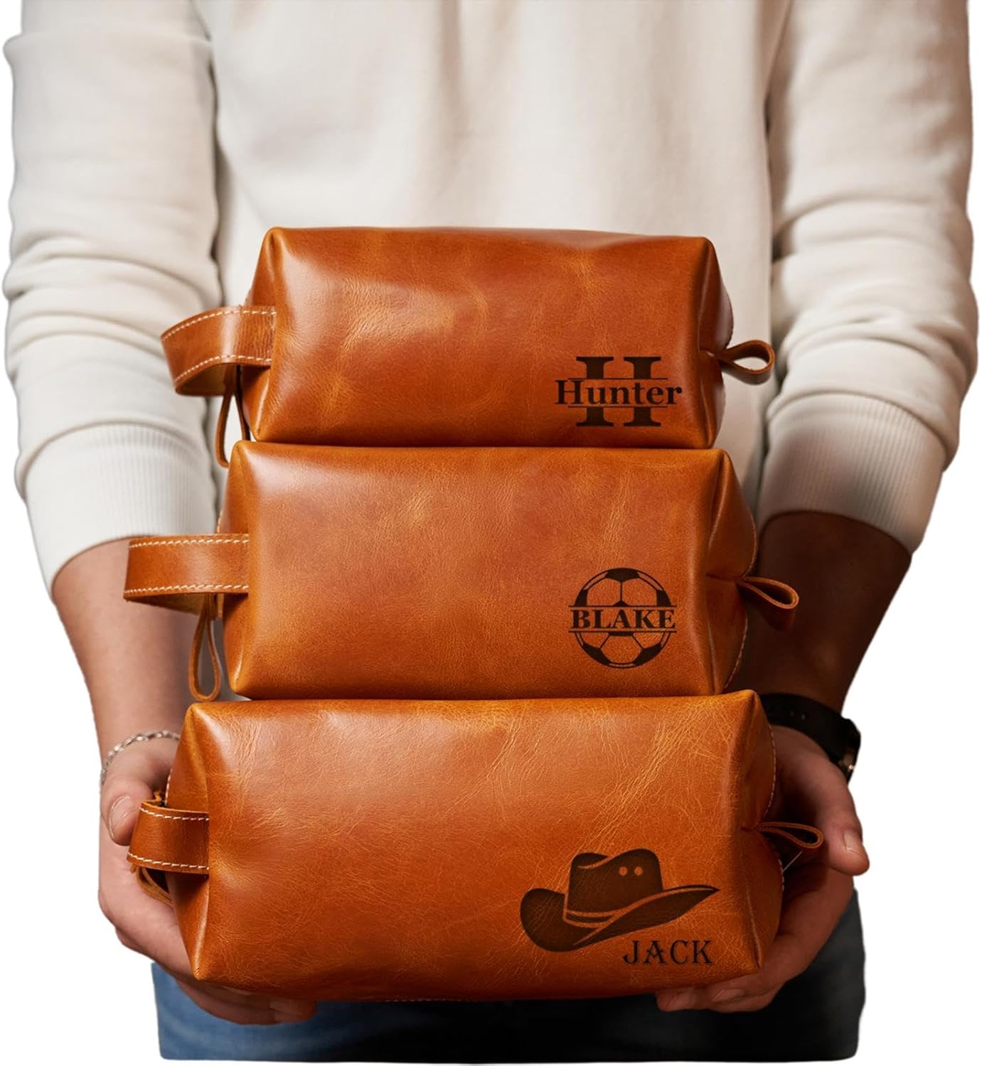 Handcrafted Personalized Genuine Leather Toiletry Bag for Men, Custom Dopp Kit Gift with Monogram, Ideal Gift for Groomsmen, Travel Pouch with Zipper Closure, Gift for Fathers Day Wedding or Travel