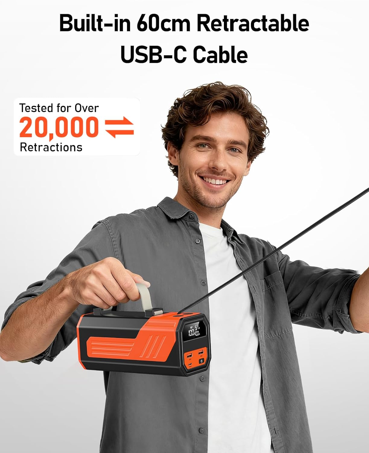 Laptop Power Bank,70,000mAh Portable Charger with 100W USB-C Ports, Built-in and Retractable Cables,100W Input, Fast Charging for MacBook Pro/Air/iPhone 16/iPad Pro/Galaxy S25 Ultra and More
