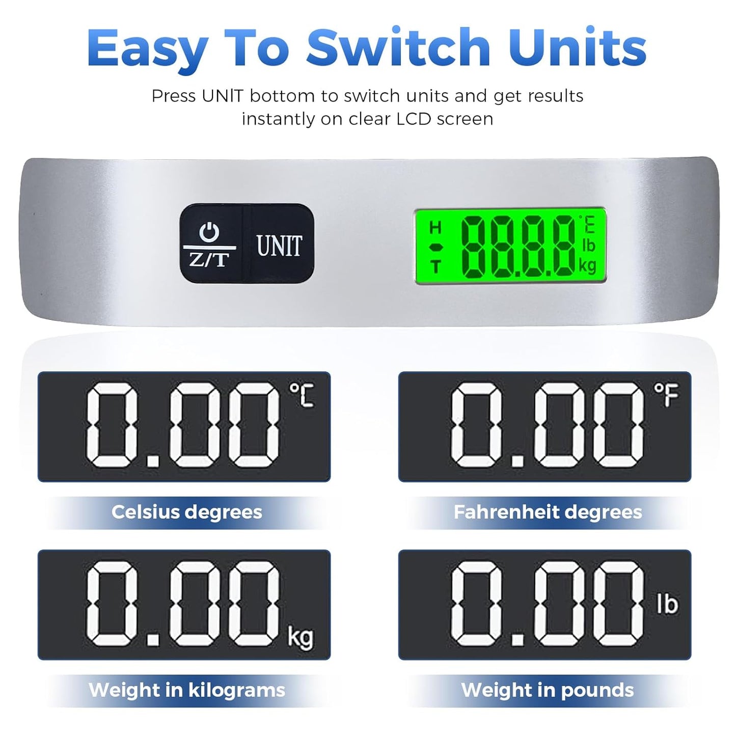 Digital Luggage Scale, WGGE Travel Luggage Weight Scale, Max 110lbs/50kg Baggage Scale with Backlit LCD Display