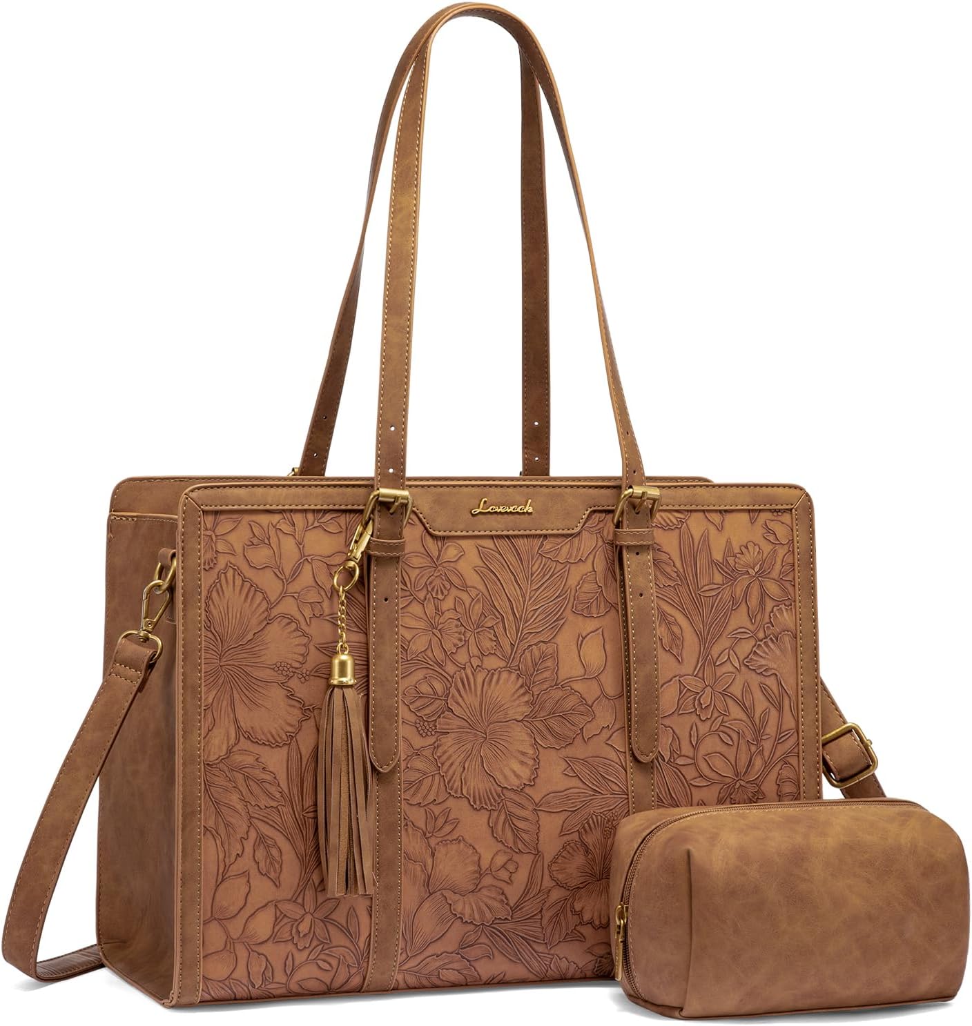 LOVEVOOK Laptop Bag for Women Vintage Leather Work Tote 17.3 inch Large Capacity Computer bag with Clutch Purse for Office, Travel, Casual