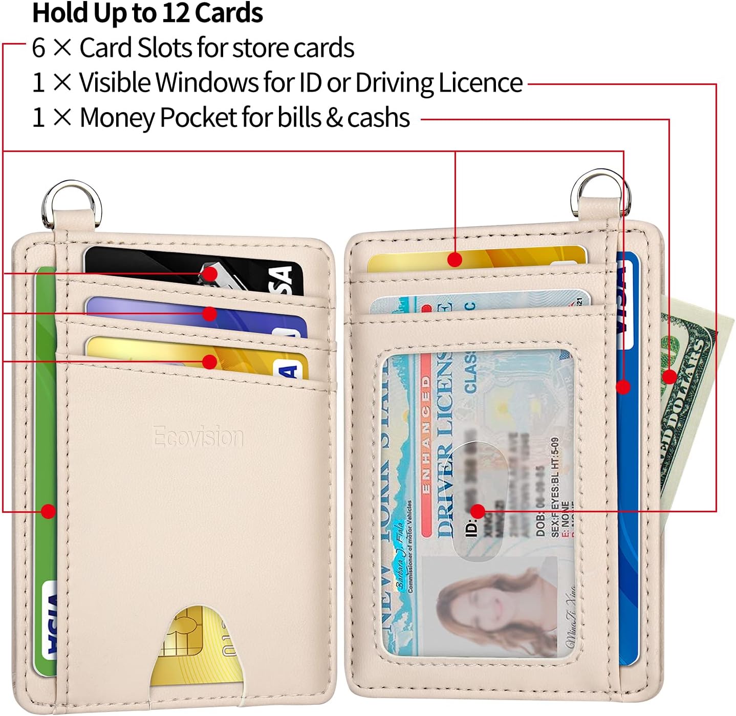 EcoVision Slim Minimalist Front Pocket Wallet, RFID Blocking Credit Card Holder Wallet with Detachable D-Shackle for Men Women