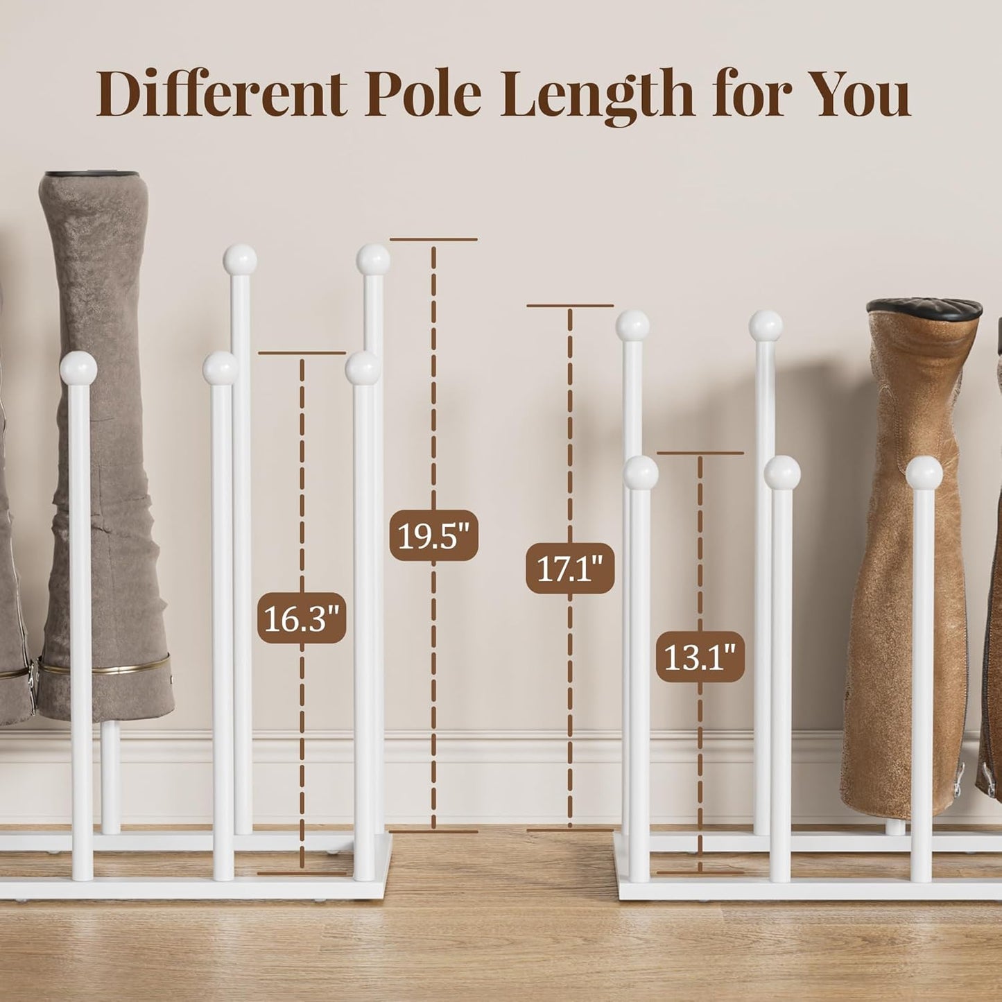 pickpiff Free Standing Shoe Racks - 19.5 Inch White Metal Boot Rack Organizer Tall Boots for Dorm