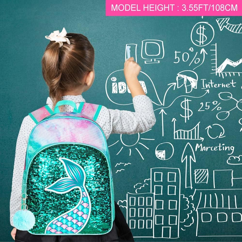 3PCS Kids Backpacks for Girls, 16" Little Kid Preschool School Bookbag and Lunch Box - Unicorn/Mermaid/Flamingo
